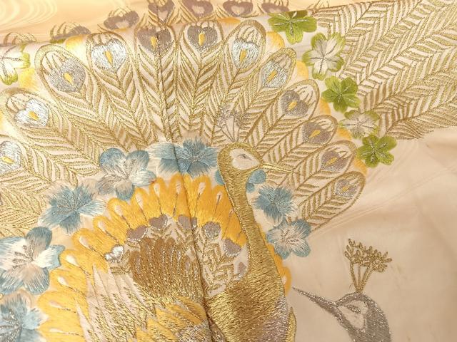 平和屋着物●訪問着　総刺繍　孔雀文　暈し染め　金銀糸　正絹　逸品　AABH4565ck_5