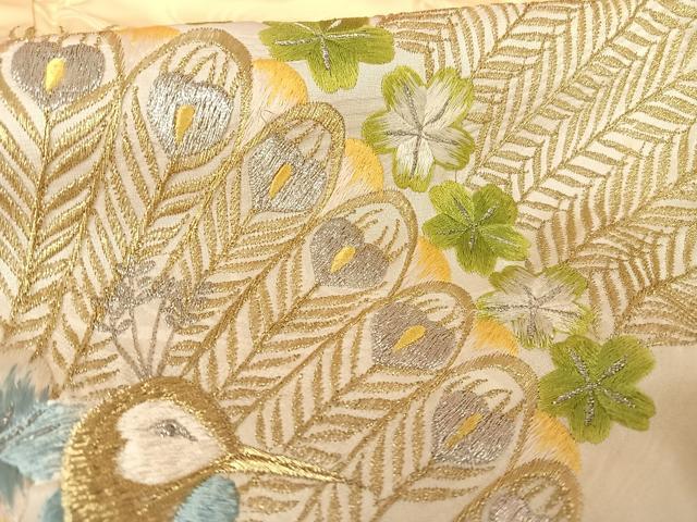 平和屋着物●訪問着　総刺繍　孔雀文　暈し染め　金銀糸　正絹　逸品　AABH4565ck_6