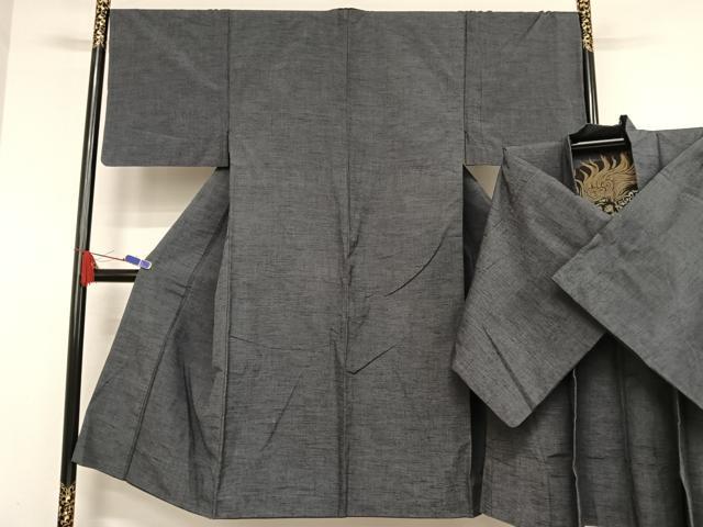 平和屋着物●男性　紬　アンサンブル　青褐色　正絹　逸品　AABA4938np