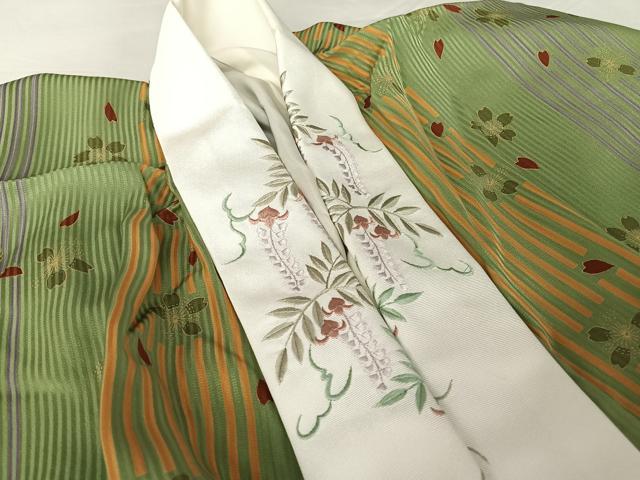 平和屋着物●長襦袢　袷　半衿刺繍　舞花文　金彩　正絹　逸品　AABA4952np 平和屋着物○長襦袢 袷 半衿刺繍 舞花文 金彩 正絹 逸品 AABA4952np