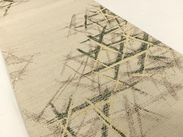 平和屋着物○両面 六通柄袋帯 格子 わたげ 結城紬 手つむぎ糸