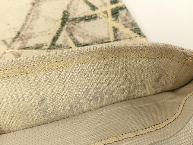 平和屋着物●両面　六通柄袋帯　格子　わたげ　結城紬　手つむぎ糸　金糸　正絹　逸品　AABA4969np 平和屋着物○両面 六通柄袋帯 格子 わたげ 結城紬 手つむぎ糸