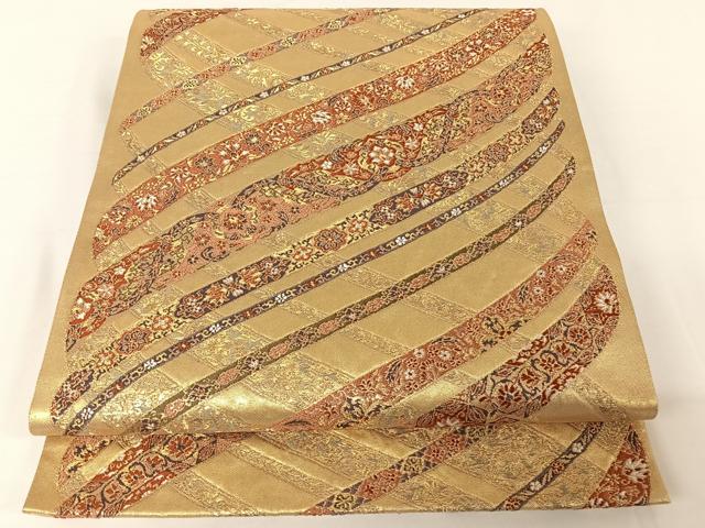平和屋着物●西陣の名門　加納幸謹製　六通柄袋帯　更紗花文　金糸　正絹　逸品　AABA4970np