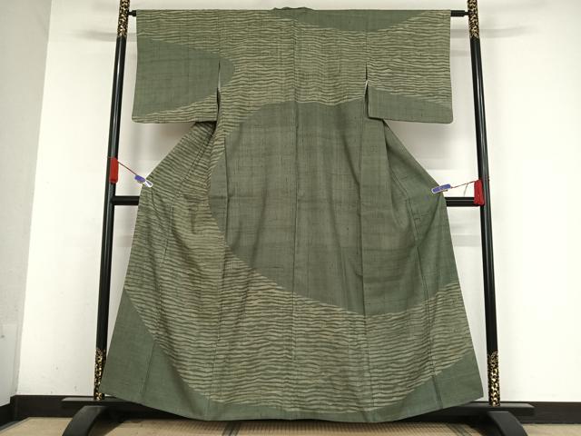 平和屋着物●生紬　訪問着　縞　正絹　逸品　AABA4990np