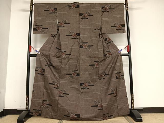 平和屋着物●本場大島紬　一元絣　枝花文　正絹　逸品　AABA5015np 平和屋着物○本場大島紬 一元絣 枝花文 正絹 逸品 AABA5015np