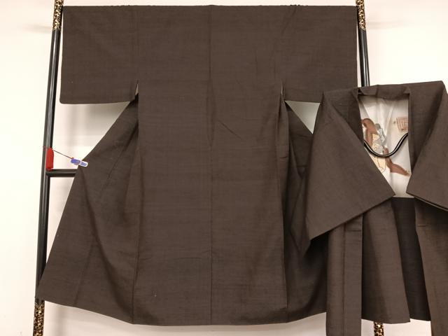 平和屋着物●男性　紬　アンサンブル　色無地　赤墨色　正絹　逸品　AABA5024np