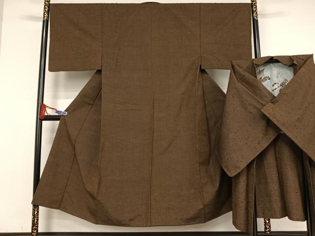 平和屋着物●男性　紬　アンサンブル　羽織：ひげ紬　栗色　正絹　逸品　AABA5032np