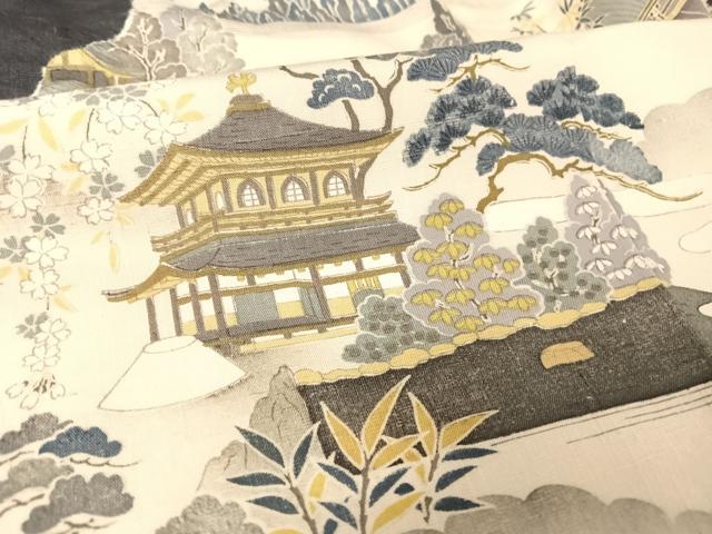 平和屋着物○訪問着 紬地 絞り 名寺 金閣寺 銀閣寺 正絹 逸品 AABA5078np