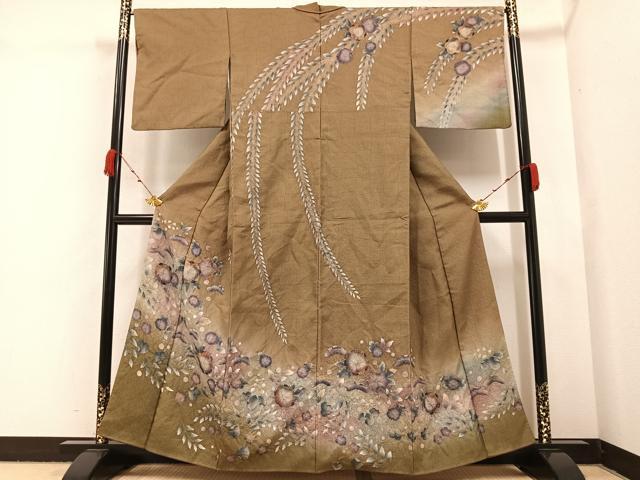 平和屋着物●訪問着　辻が花　絞り　暈し染め　金彩　金通し地　正絹　逸品　AABA5202ph