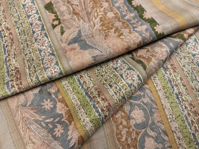 平和屋着物●上質な小紋　紬地　手描き　更紗唐草間道　正絹　逸品　AABA5205ph