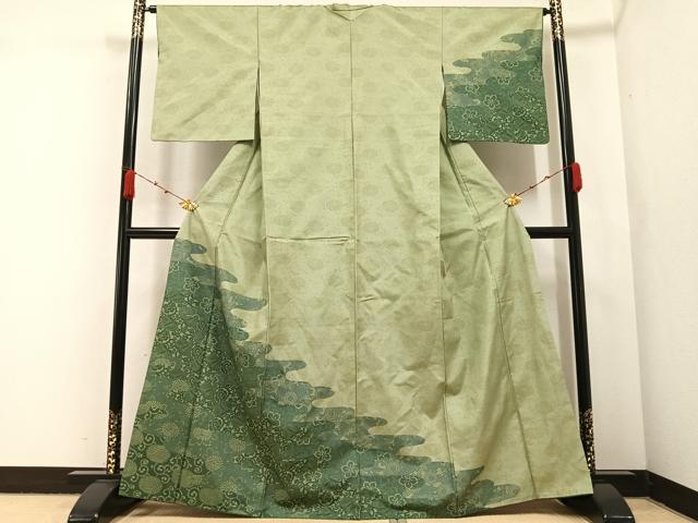 平和屋着物●本場染大島紬　訪問着　型染め　草花霞文　正絹　逸品　AABA5221ph