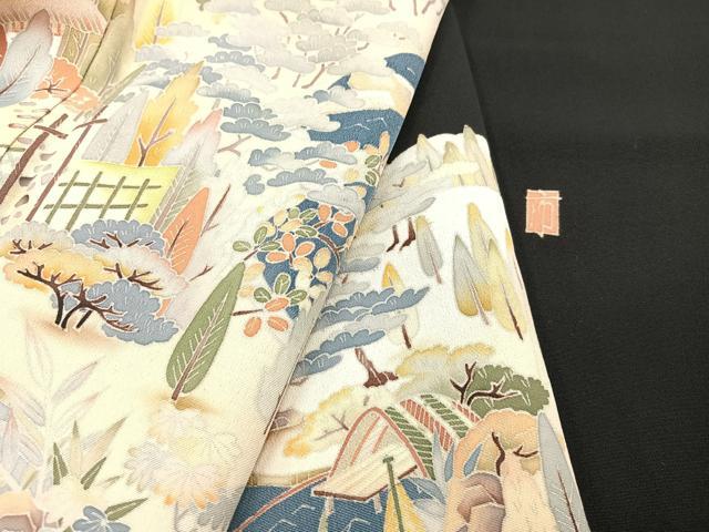 平和屋着物●本加賀友禅作家　柿本市郎　黒留袖　風景草木文　暈し染め　正絹　逸品　AABA5260ph