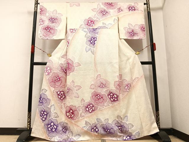 平和屋着物●訪問着　絞り　草花文　正絹　逸品　AABA5271ph