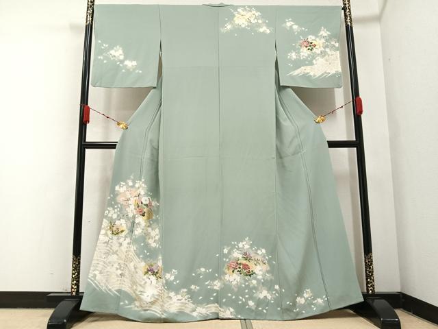 単衣　訪問着　フルセット　桔梗　檜垣地紋　着物　正絹　付け下げ　I9 a2211501】【レンタル】訪問着 フルセット 紫 Mサイズ Lサイズ 正絹【5