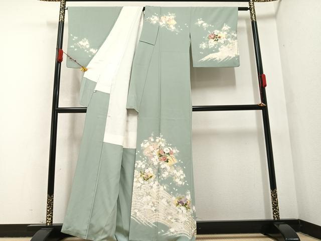 す*わ様 高級羽二重 黒地に刀 金彩 正絹 広衿 袷 着物 U-5260 高級羽二重 黒地に刀 金彩 正絹 広衿 袷 着物 U-5260