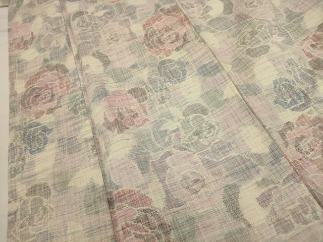 平和屋着物▽上質な紬 単衣 薔薇 正絹 逸品 AABA5452sx