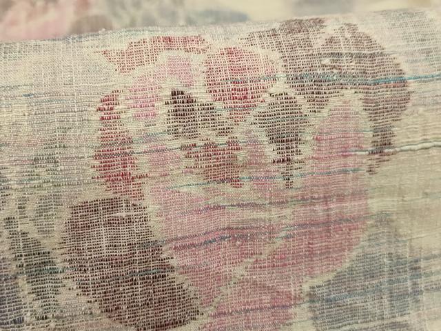 平和屋着物▽上質な紬 単衣 薔薇 正絹 逸品 AABA5452sx