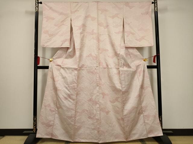 平和屋着物▽お召　単衣　雲文　正絹　逸品　AABA5453sx