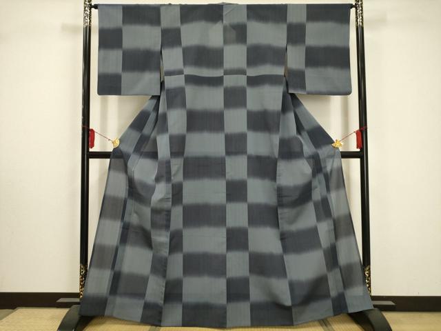 平和屋着物＊夏物　明石ちぢみ　変わり市松文様　やまと誂製　正絹　逸品　AABA5549sx