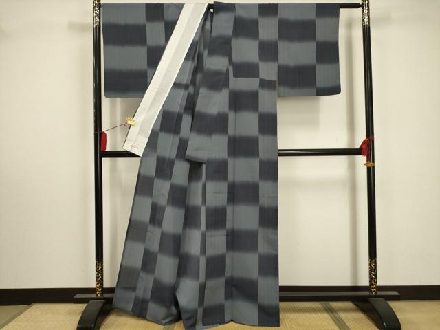 平和屋着物＊夏物　明石ちぢみ　変わり市松文様　やまと誂製　正絹　逸品　AABA5549sx_1