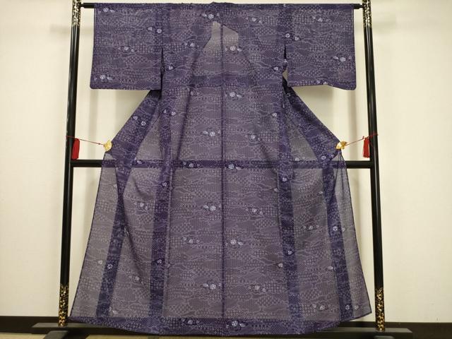 平和屋着物＊夏物　小紋　絽　雲取り更紗花文　洗える着物　AABA5566sx