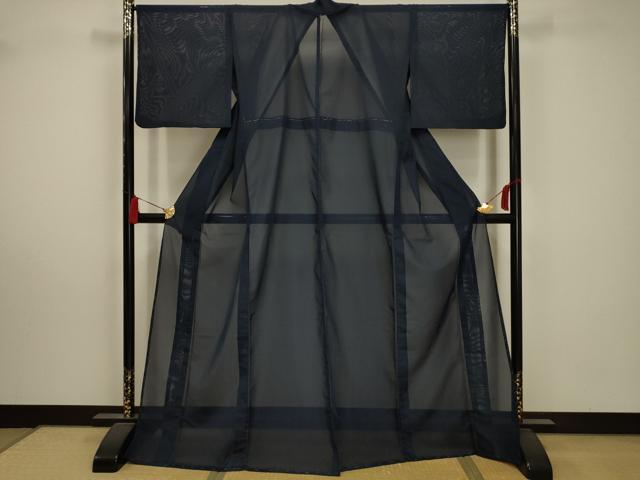 平和屋着物＊夏物　色無地　絽　留紺色　洗える着物　AABA5595sx