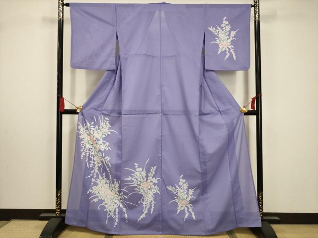 平和屋着物＊夏物　訪問着　絽　草花文　洗える着物　AABA5597sx