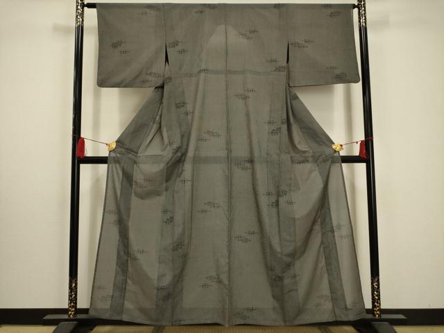 平和屋着物＊夏物　小紋　紗　枝葉文　洗える着物　AABA5603sx