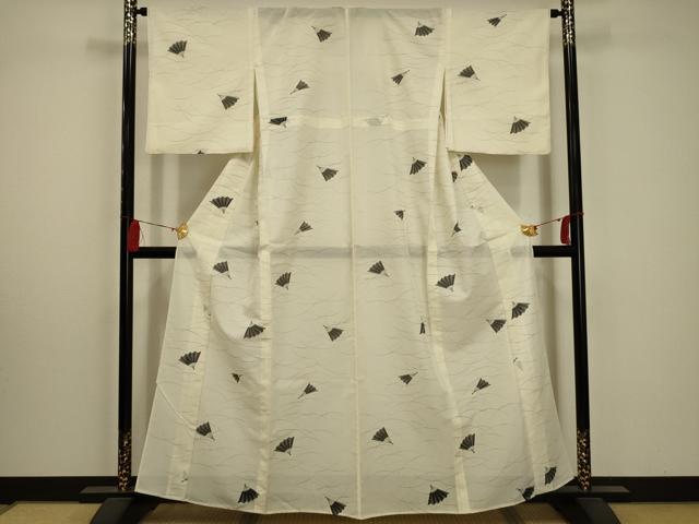 平和屋着物＊夏物　小紋　絽　扇面文　洗える着物　AABA5605sx