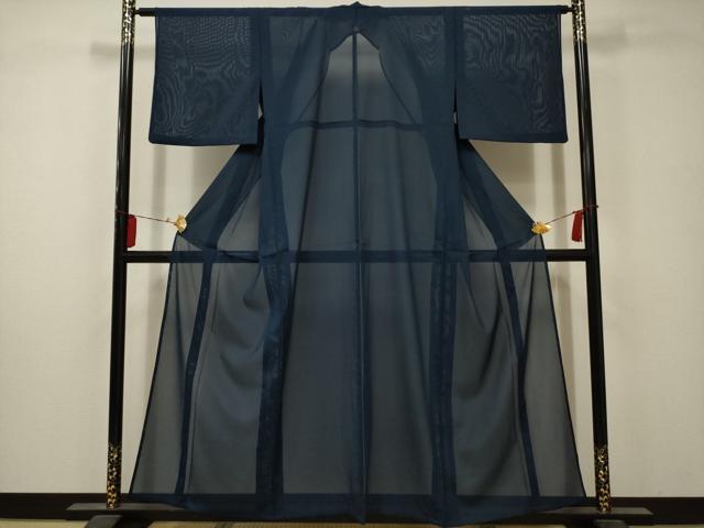 平和屋着物＊夏物　色無地　絽　深縹色　洗える着物　AABA5632sx