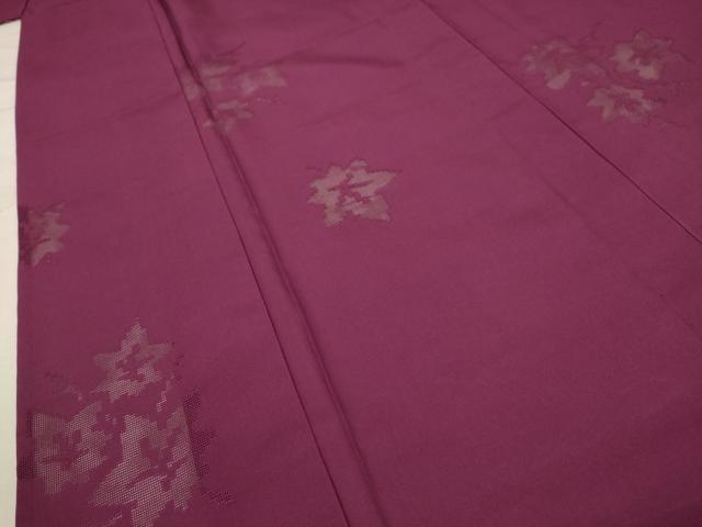 平和屋着物＊夏物 色無地 縦絽 枝葉紋紗 中紅色 洗える着物 AABA5639sx