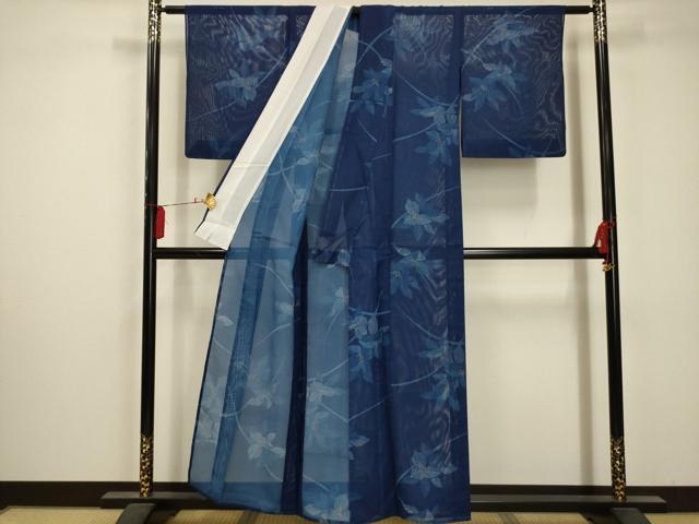 平和屋着物＊夏物　小紋　絽　草花文　洗える着物　AABA5666sx_1