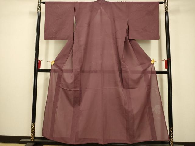 平和屋着物＊夏物　色無地　草花紋紗　梅鼠色　洗える着物　AABA5676sx