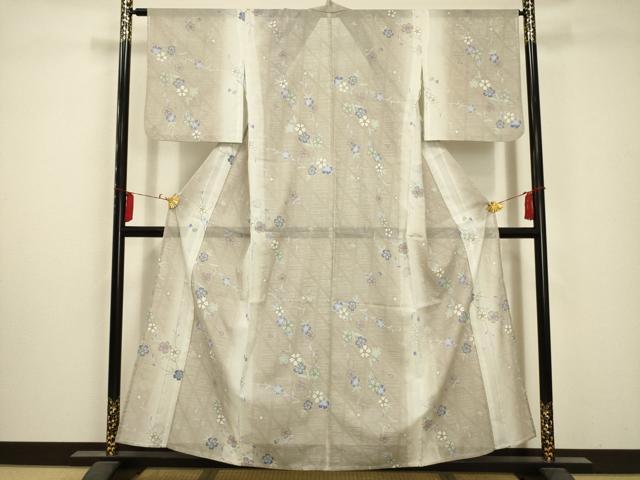 平和屋着物＊夏物 小紋 絽 流水花文 洗える着物 AABA5682sx 小紋