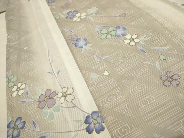 平和屋着物＊夏物　小紋　絽　流水花文　洗える着物　AABA5682sx 平和屋着物＊夏物 小紋 絽 流水花文 洗える着物 AABA5682sx 小紋