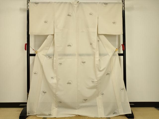 平和屋着物＊夏物 小紋 紗 雪輪笹の葉文 ロング丈 洗える着物