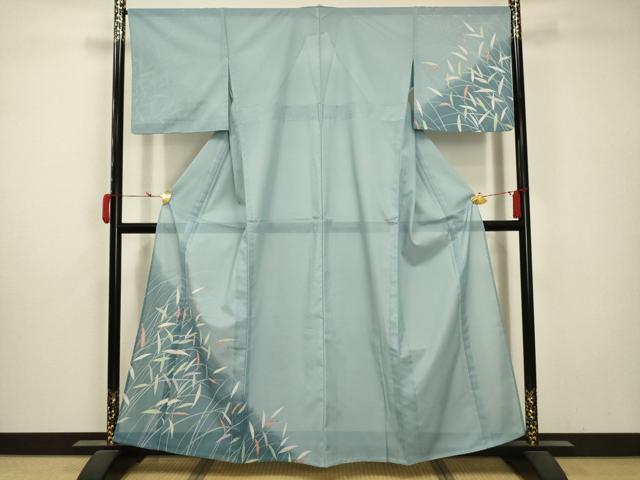 平和屋着物＊夏物　訪問着　絽　葉尽くし　暈し染め　金彩　洗える着物　AABA5746sx