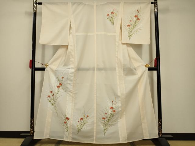 平和屋着物＊夏物　訪問着　絽　草花文　銀彩　正絹　逸品　AABA5750sx