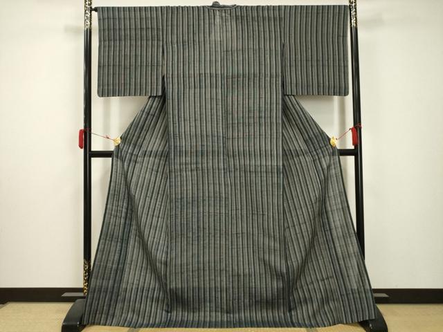平和屋着物＊夏物　紗紬　間道　ロング丈　正絹　逸品　AABA5757sx_1