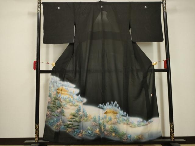 平和屋着物＊夏物　黒留袖　絽　作家物　風景文　金彩　正絹　逸品　AABA5790sx