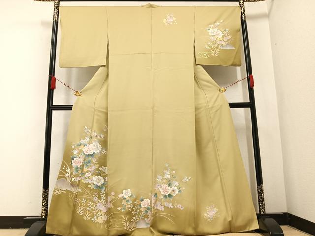 平和屋着物●訪問着　螺鈿　流水枝花文　暈し染め　金彩　正絹　逸品　AABA6416ph