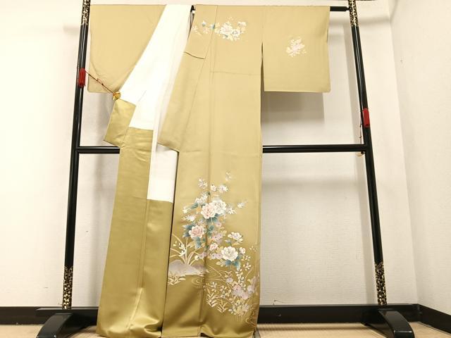 平和屋着物○訪問着 螺鈿 流水枝花文 暈し染め 金彩 正絹