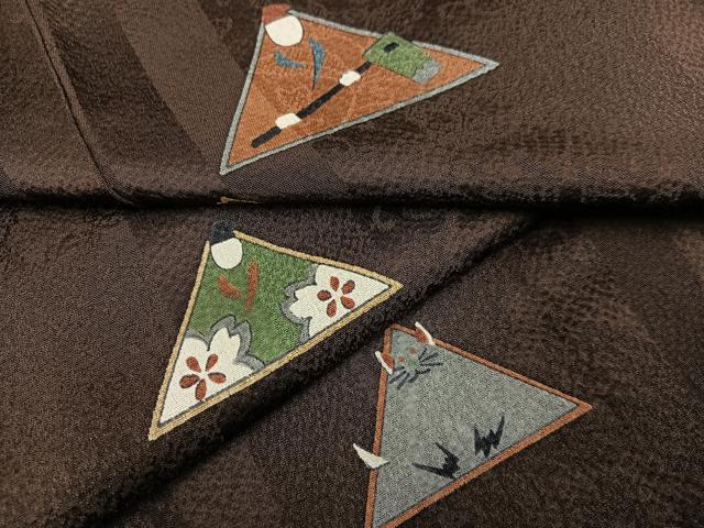 平和屋着物●上質な小紋　鼠　人物文　正絹　逸品　未使用　AABA6419ph