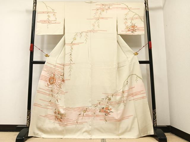 平和屋着物●訪問着　駒刺繍　エ霞花車文　暈し染め　金彩　正絹　逸品　AABA6424ph