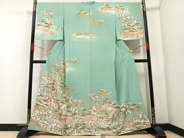 平和屋着物●訪問着　駒刺繍　渡り橋浜松桜籬文　暈し染め　金彩　正絹　逸品　AABA6427ph