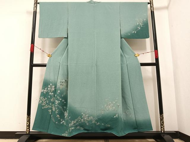 平和屋着物●訪問着　刺繍　ろうけつ染め　葡萄蔦の葉文　暈し染め　正絹　逸品　AABA6433ph