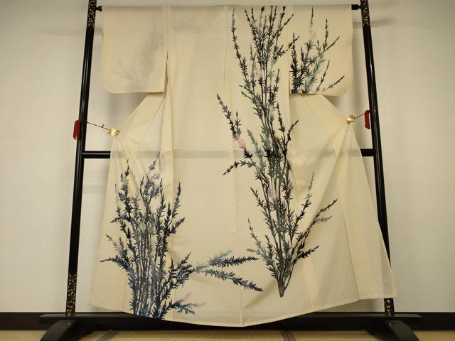 平和屋着物＊夏物　訪問着　絽　枝葉文　銀彩　正絹　逸品　AABA6501jd