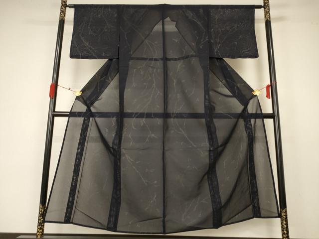 平和屋着物＊夏物 小紋 紗 枝花文 銀糸 正絹 逸品 AABA6515jd