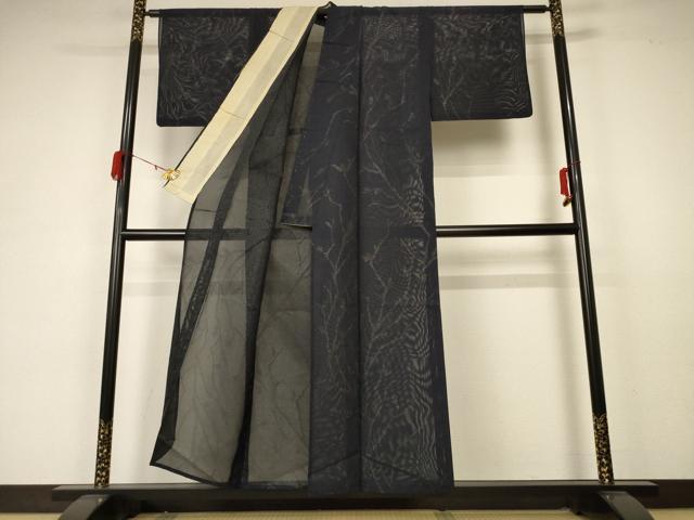 平和屋着物＊夏物　小紋　紗　枝花文　銀糸　正絹　逸品　AABA6515jd_2