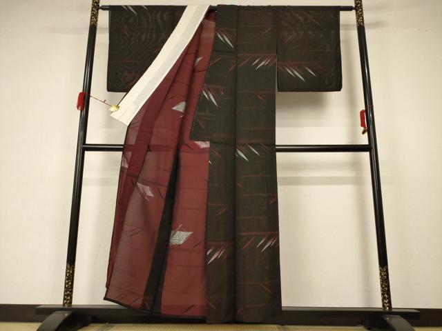 平和屋着物＊夏物 小紋 紗 枝葉文 銀糸 正絹 逸品 AABA6516jd